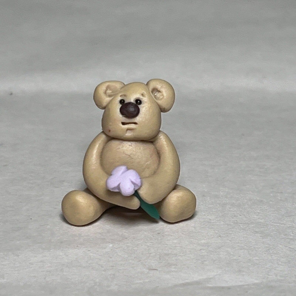 1:12 Artisan Clay Teddy Bear Doll Nursery Toy Purple Flower Dollhouse Miniature